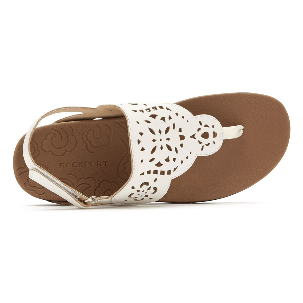 Rockport Sandals For Womens White - Ridge Circle Cutout Thong - VR3298641